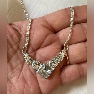 Clear Crystals Pendant & Silver Tone Singapore Chain‎ Necklace